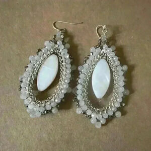 Women’s White Silver Teardrop Beaded Earrings